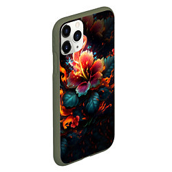 Чехол iPhone 11 Pro матовый Огненный цветок на темном фоне, цвет: 3D-темно-зеленый — фото 2