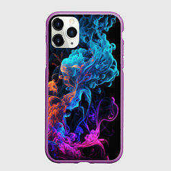 Чехол iPhone 11 Pro матовый Неоновый цветной дым на черном фоне, цвет: 3D-фиолетовый