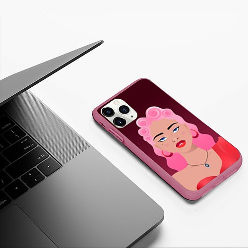 Чехол iPhone 11 Pro матовый Retro girl / 3D-Малиновый – фото 3