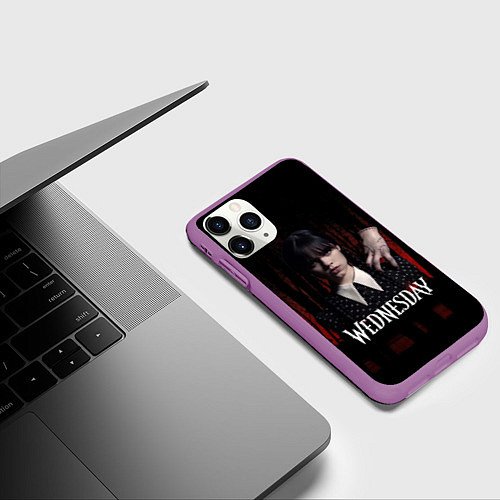 Чехол iPhone 11 Pro матовый Уэнсдэй красный лес / 3D-Фиолетовый – фото 3