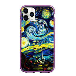 Чехол iPhone 11 Pro матовый Винсент ван Гог, звездная ночь, цвет: 3D-фиолетовый