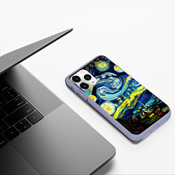 Чехол iPhone 11 Pro матовый Винсент ван Гог, звездная ночь, цвет: 3D-светло-сиреневый — фото 2