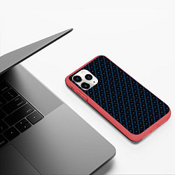 Чехол iPhone 11 Pro матовый Ромбики синие, цвет: 3D-красный — фото 2