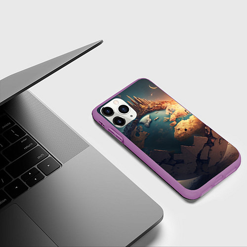 Чехол iPhone 11 Pro матовый Чудесный мир и волшебный город / 3D-Фиолетовый – фото 3