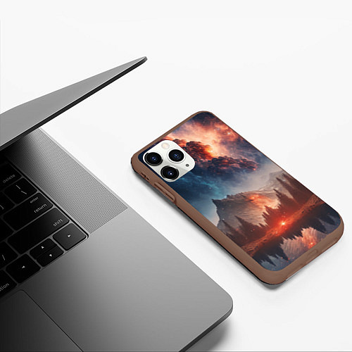 Чехол iPhone 11 Pro матовый Млечный путь над пейзажем / 3D-Коричневый – фото 3