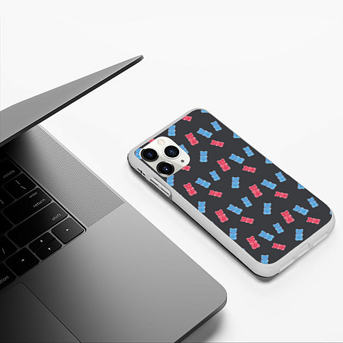 Чехол iPhone 11 Pro матовый Паттерн с мишкамиишками на темном фоне / 3D-Белый – фото 3