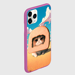 Чехол iPhone 11 Pro матовый Мемный кот в хлебе, цвет: 3D-фиолетовый — фото 2