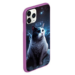 Чехол iPhone 11 Pro матовый Мемный кот в космосе, цвет: 3D-фиолетовый — фото 2