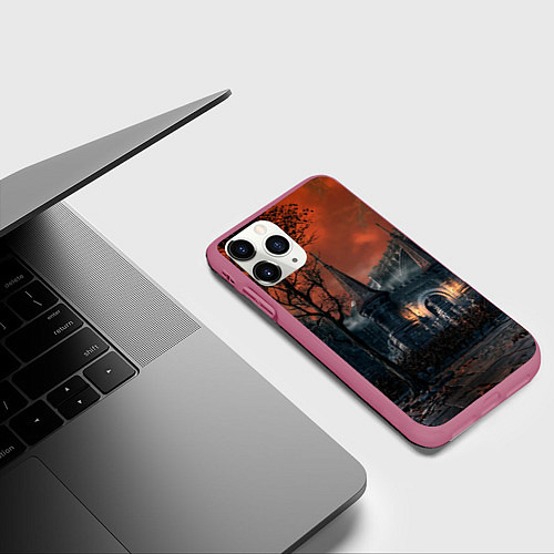 Чехол iPhone 11 Pro матовый Bloodborne пейзаж / 3D-Малиновый – фото 3
