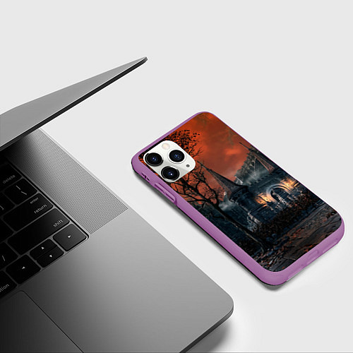 Чехол iPhone 11 Pro матовый Bloodborne пейзаж / 3D-Фиолетовый – фото 3
