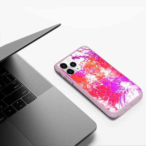 Чехол iPhone 11 Pro матовый Разбрызганная красная краска - светлый фон / 3D-Розовый – фото 3