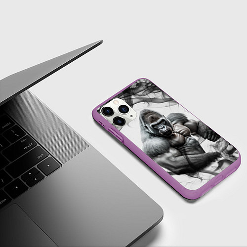 Чехол iPhone 11 Pro матовый Накаченная горилла / 3D-Фиолетовый – фото 3