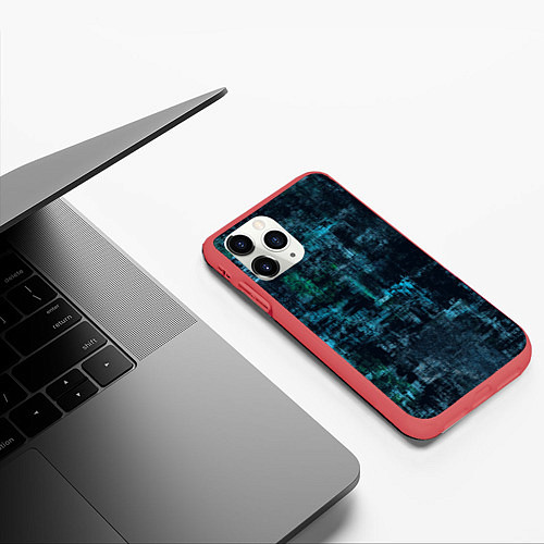 Чехол iPhone 11 Pro матовый Голубой абстракт / 3D-Красный – фото 3