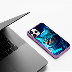 Чехол iPhone 11 Pro матовый Кот космонавт и звезды, цвет: 3D-фиолетовый — фото 2