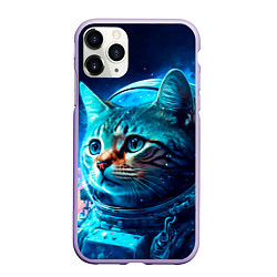 Чехол iPhone 11 Pro матовый Кот космонавт и звезды, цвет: 3D-светло-сиреневый