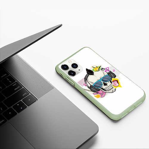Чехол iPhone 11 Pro матовый Черепок в очках / 3D-Салатовый – фото 3