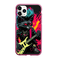 Чехол iPhone 11 Pro матовый Rocker Cat on a dark background - C-Cats collectio, цвет: 3D-малиновый