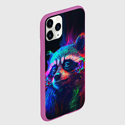 Чехол iPhone 11 Pro матовый Енот в неоновой дымке, цвет: 3D-фиолетовый — фото 2