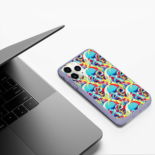Чехол iPhone 11 Pro матовый Черепа кислотный узор / 3D-Светло-сиреневый – фото 3