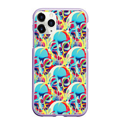 Чехол iPhone 11 Pro матовый Черепа кислотный узор, цвет: 3D-светло-сиреневый