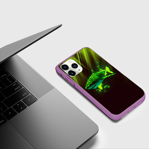 Чехол iPhone 11 Pro матовый Хищная акула / 3D-Фиолетовый – фото 3