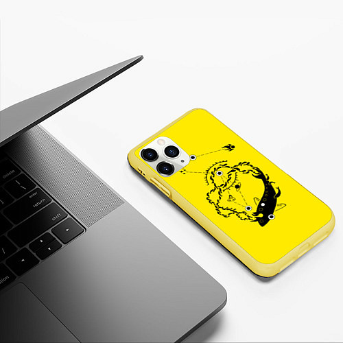 Чехол iPhone 11 Pro матовый ДНК вселенной в большой рыбе / 3D-Желтый – фото 3