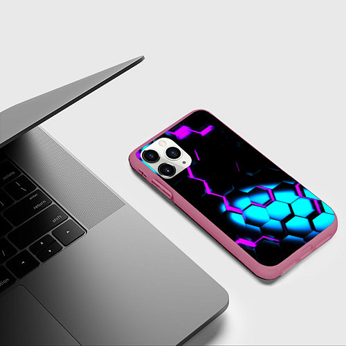 Чехол iPhone 11 Pro матовый Неоновая броня fortnite / 3D-Малиновый – фото 3