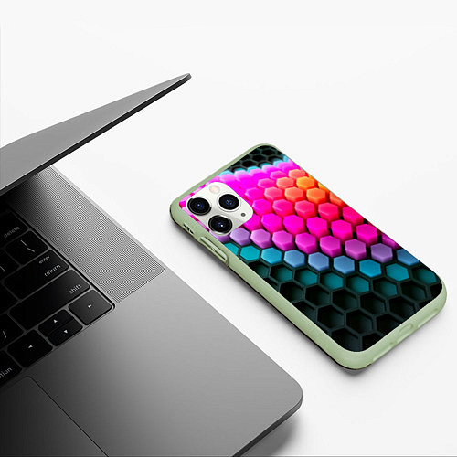 Чехол iPhone 11 Pro матовый Шейповые грани / 3D-Салатовый – фото 3