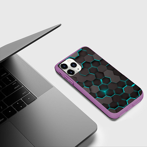 Чехол iPhone 11 Pro матовый Космические грани / 3D-Фиолетовый – фото 3
