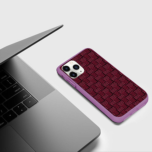 Чехол iPhone 11 Pro матовый Паттерн из красных линий / 3D-Фиолетовый – фото 3