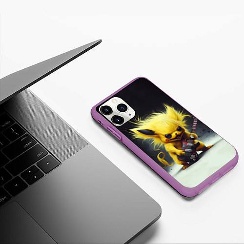 Чехол iPhone 11 Pro матовый Rocker Pikachu / 3D-Фиолетовый – фото 3