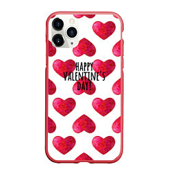Чехол iPhone 11 Pro матовый Сердца из краски - паттерн на день святого валенти, цвет: 3D-красный
