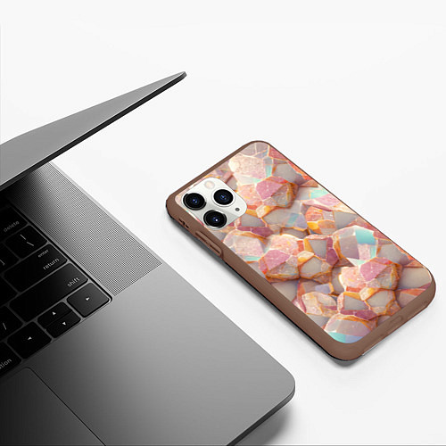 Чехол iPhone 11 Pro матовый Текстура розового мрамора на камнях / 3D-Коричневый – фото 3