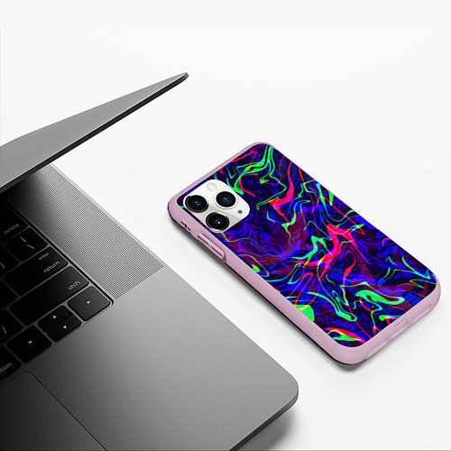 Чехол iPhone 11 Pro матовый Неон: яркие линии / 3D-Розовый – фото 3