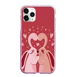 Чехол iPhone 11 Pro матовый Зайчики на День святого валентина, цвет: 3D-розовый