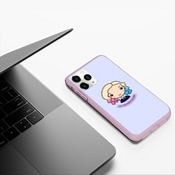 Чехол iPhone 11 Pro матовый Энид - оборотень в форме на сиреневом фоне, цвет: 3D-розовый — фото 2