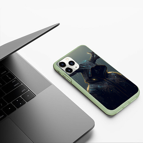 Чехол iPhone 11 Pro матовый Олень в дождевике / 3D-Салатовый – фото 3