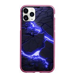 Чехол iPhone 11 Pro матовый Красивая синяя неоновая лава, цвет: 3D-малиновый