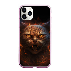 Чехол iPhone 11 Pro матовый Огненный кот, цвет: 3D-розовый
