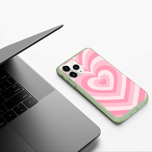 Чехол iPhone 11 Pro матовый Hearts pink / 3D-Салатовый – фото 3