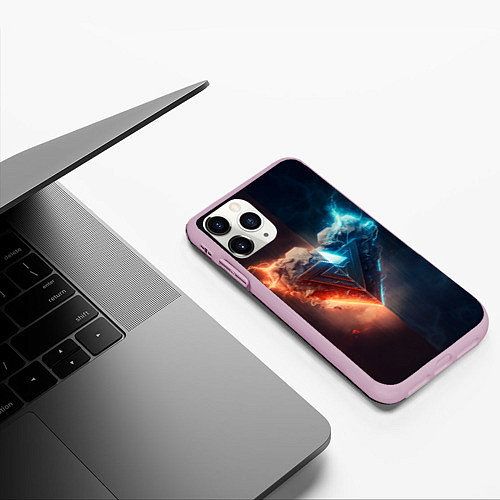Чехол iPhone 11 Pro матовый Две части каменного брутального сердца в неоне / 3D-Розовый – фото 3