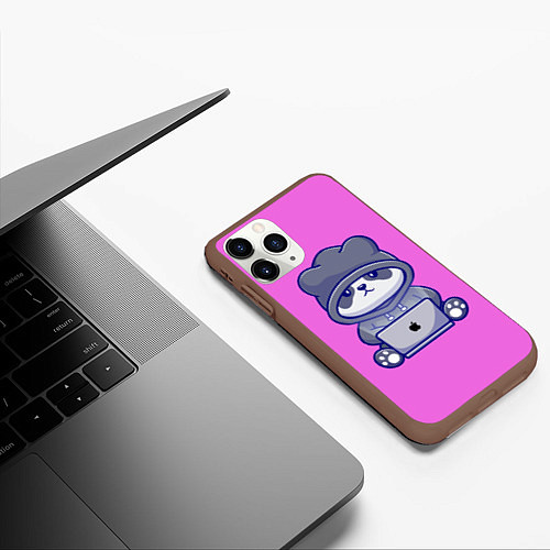 Чехол iPhone 11 Pro матовый Розовая яблочная панда / 3D-Коричневый – фото 3