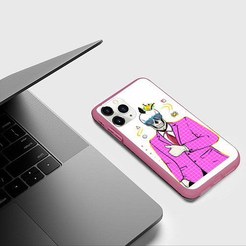 Чехол iPhone 11 Pro матовый Череп в пиджаке / 3D-Малиновый – фото 3