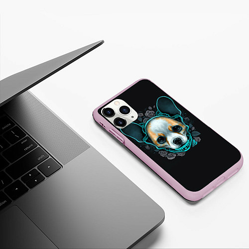 Чехол iPhone 11 Pro матовый Милый корги череп / 3D-Розовый – фото 3