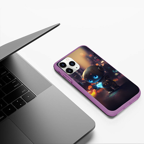 Чехол iPhone 11 Pro матовый Робот с сердцем / 3D-Фиолетовый – фото 3