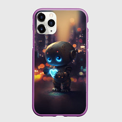 Чехол iPhone 11 Pro матовый Робот с сердцем, цвет: 3D-фиолетовый