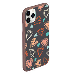 Чехол iPhone 11 Pro матовый Много сердец, цвет: 3D-коричневый — фото 2