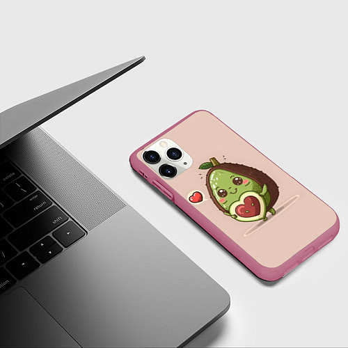 Чехол iPhone 11 Pro матовый Влюбленный авокадо - парные / 3D-Малиновый – фото 3