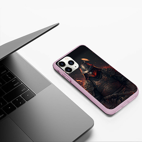 Чехол iPhone 11 Pro матовый Самурай в огне неон / 3D-Розовый – фото 3