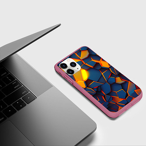 Чехол iPhone 11 Pro матовый Плитки со свечением / 3D-Малиновый – фото 3
